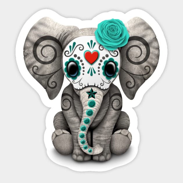 Teal Blue Day of the Dead Sugar Skull Baby Elephant Sticker by jeffbartels